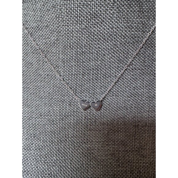 Sterling Silver Double Heart Pendant Necklace 925 LA TH Marking - Picture 3 of 6